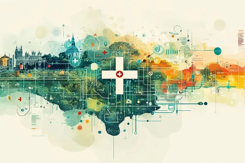 Ilustración de la app: mapa de la Comunitat Valenciana con una cruz sanitaria.